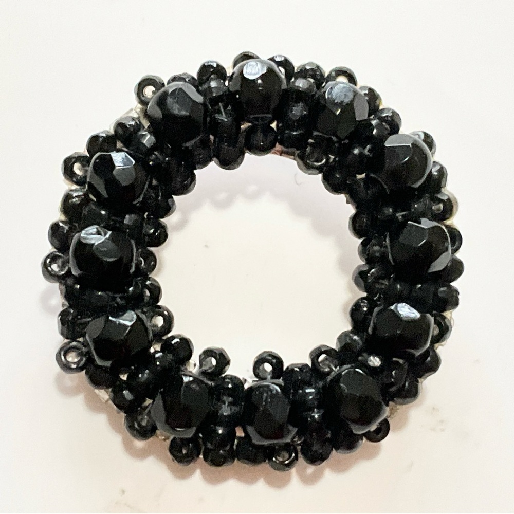 Hobé Black Faceted Bead Circle Pin / Brooch